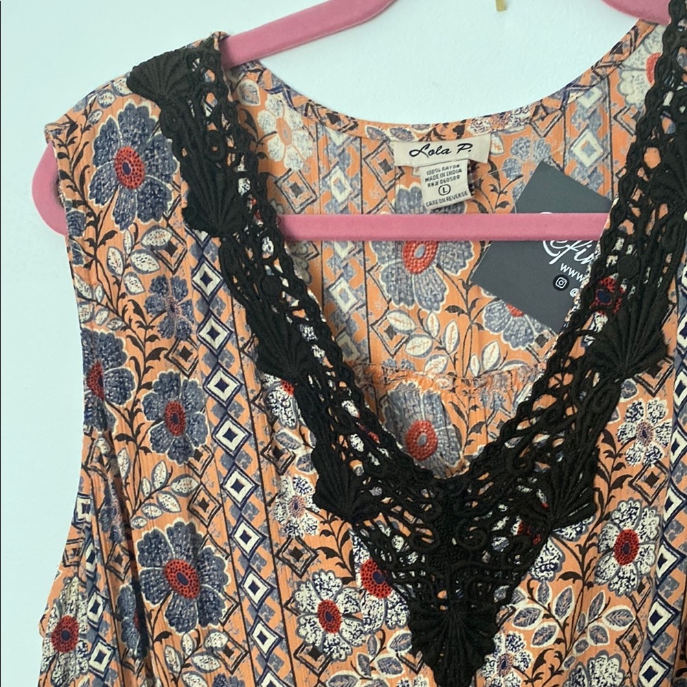 Rafaella Women's Floral Sleeveless Top - Black and Orange - Picture 2 of 4